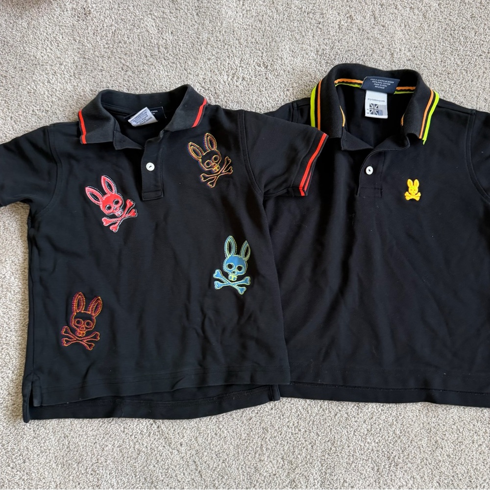 Psycho Bunny Black Polo with Multicolor Bunny Embroidery
